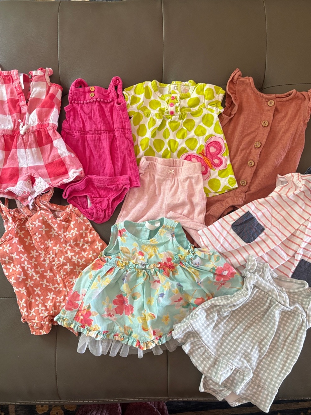 Newborn Baby Girl Mixed Romper & Dress Lot - Bright Pink, Coral, Mint, Peach